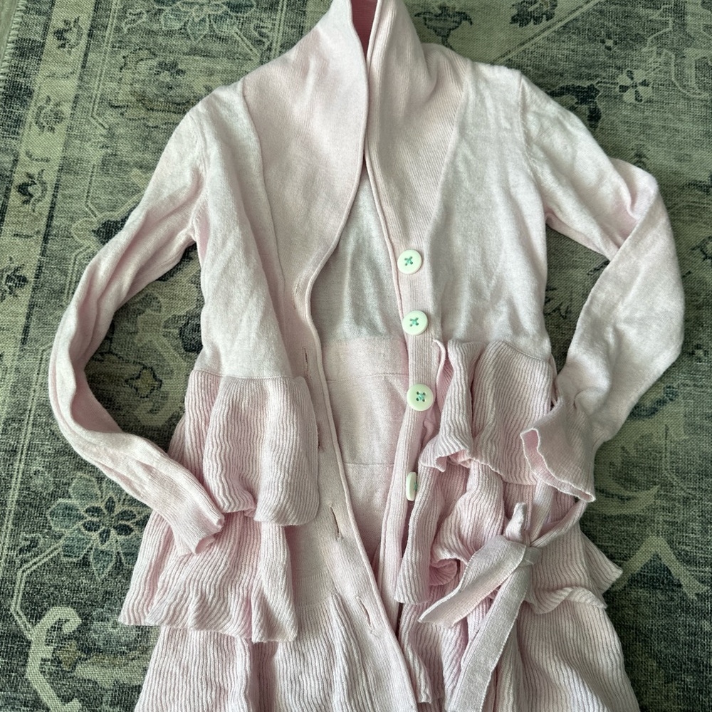 Matilda Jane Ruffled Pink Cardigan Tie Sweater sz 4